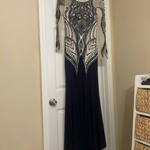 Modest Navy Blue Open-back Dress (Hijabi Friendly)